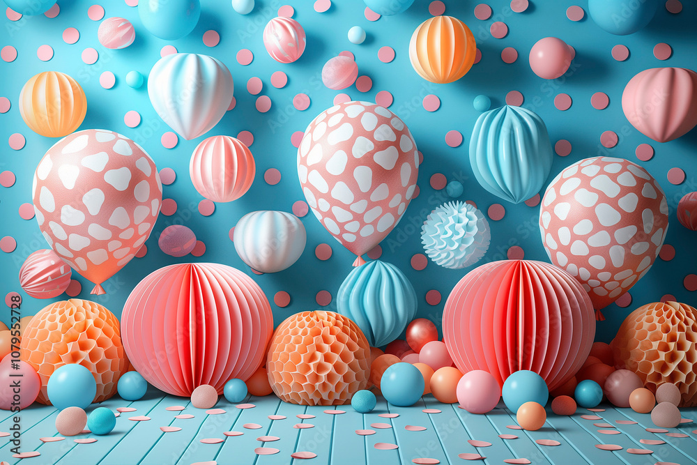 coloured balloons for birthday party on the background. Decoration for party, close up. AI generated. coloured balloons for birthday party on the background. Decoration for party, close up. AI generated.