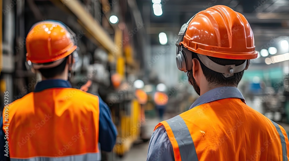 Two Construction Workers in Hard Hats and Safety Vests Two Construction Workers in Hard Hats and Safety Vests