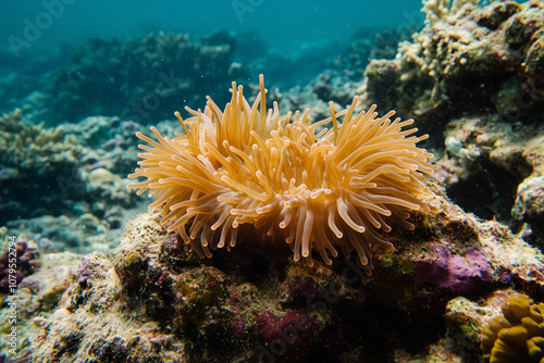 Landscape view of coral on the coastal, Shallow sea with colorful coral, Underwater view of aquatic habitat coral, Sea creature residential.