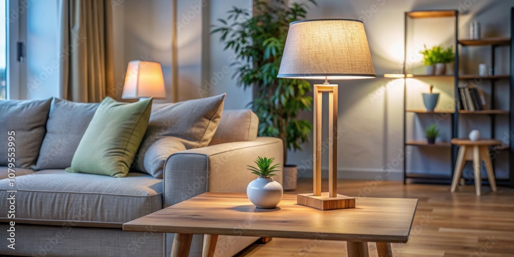 Sleek modern lamp on a wooden table in a cozy living room, sleek, modern, lamp, lighting, interior, design, decoration Sleek modern lamp on a wooden table in a cozy living room, sleek, modern, lamp, lighting, interior, design, decoration