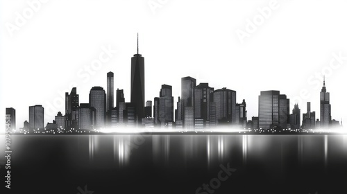 New York City skyline at night with illuminated skyscrapers on an isolated white background. Concept of cityscape and urban design template 