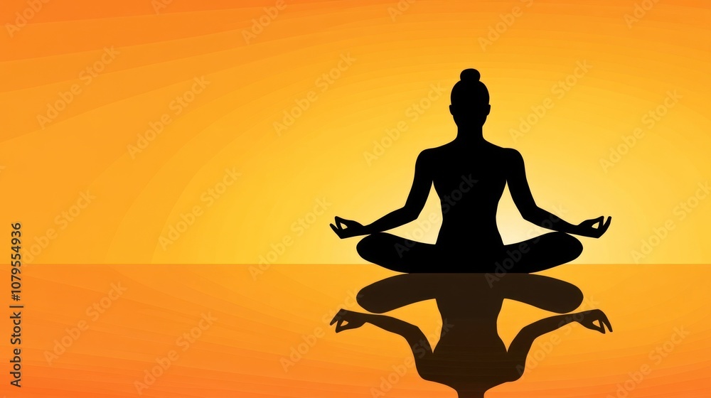 Silhouette of a person meditating against a vibrant sunset backdrop. Silhouette of a person meditating against a vibrant sunset backdrop.