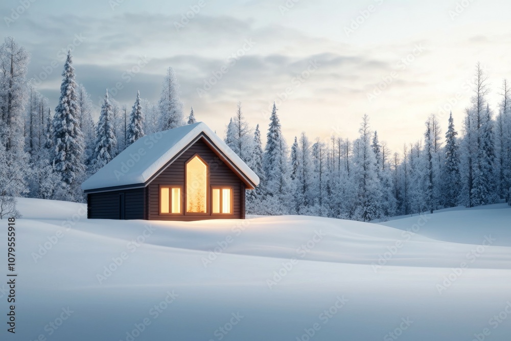A small cabin in the woods with a window and a door A small cabin in the woods with a window and a door