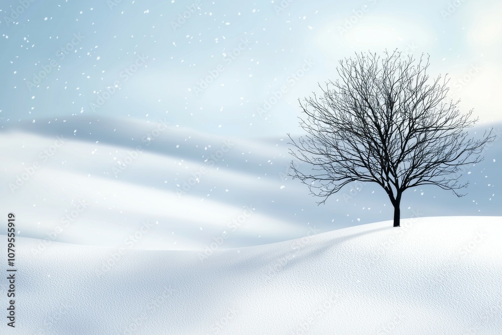 A snow covered hill with a tree in the middle A snow covered hill with a tree in the middle