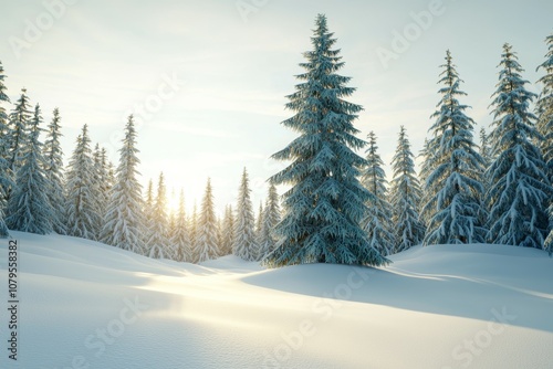 Wallpaper Mural A snowy field with a large pine tree in the middle Torontodigital.ca