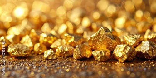 Golden background with a close-up of gold ore nuggets and crystals , gold, background, ore, nugget, close-up, crystals, shiny