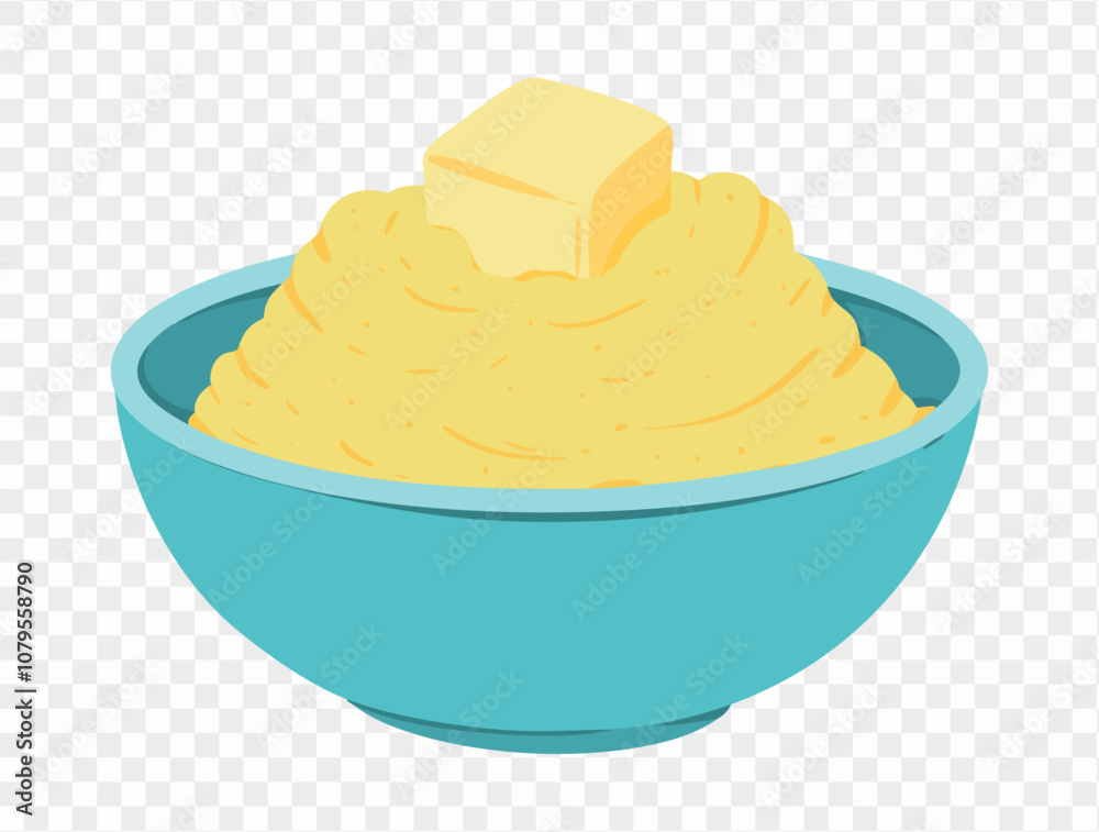 Thanksgiving mashed potatoes with a pat of melted butter on top, in a minimalist style and transparent background. Perfect for Thanksgiving designs and holiday food illustrations Thanksgiving mashed potatoes with a pat of melted butter on top, in a minimalist style and transparent background. Perfect for Thanksgiving designs and holiday food illustrations
