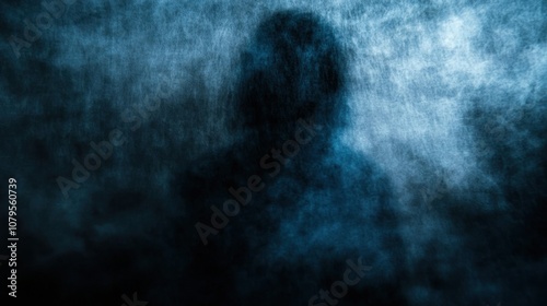 Wallpaper Mural A shadowy figure emerges from a foggy, blue-toned background, creating a mysterious atmosphere. Torontodigital.ca
