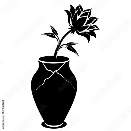 a silhouette of a flower in a cracked vase castin