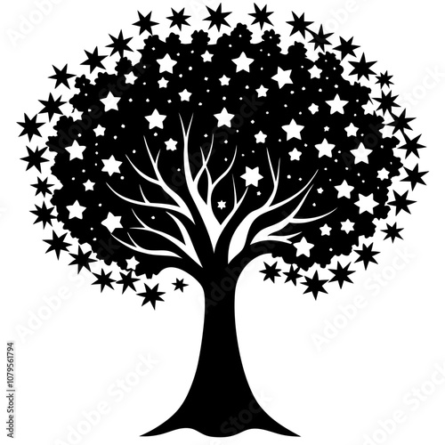 a silhouette of a tree holding up a sky full 
