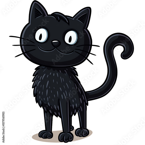 A cute cartoon black cat with big eyes and a playful demeanor, perfect for illustrating charm and whimsy in design projects. photo