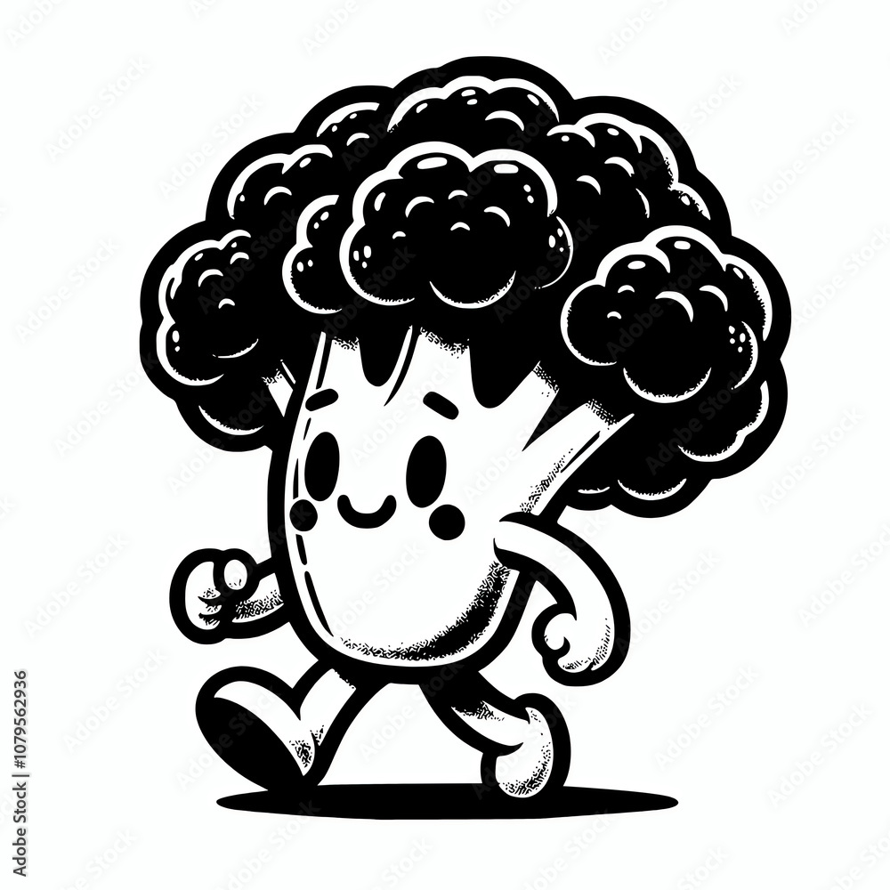 Walking broccoli mascot character vector illustration, food vegetable clip art design element Walking broccoli mascot character vector illustration, food vegetable clip art design element