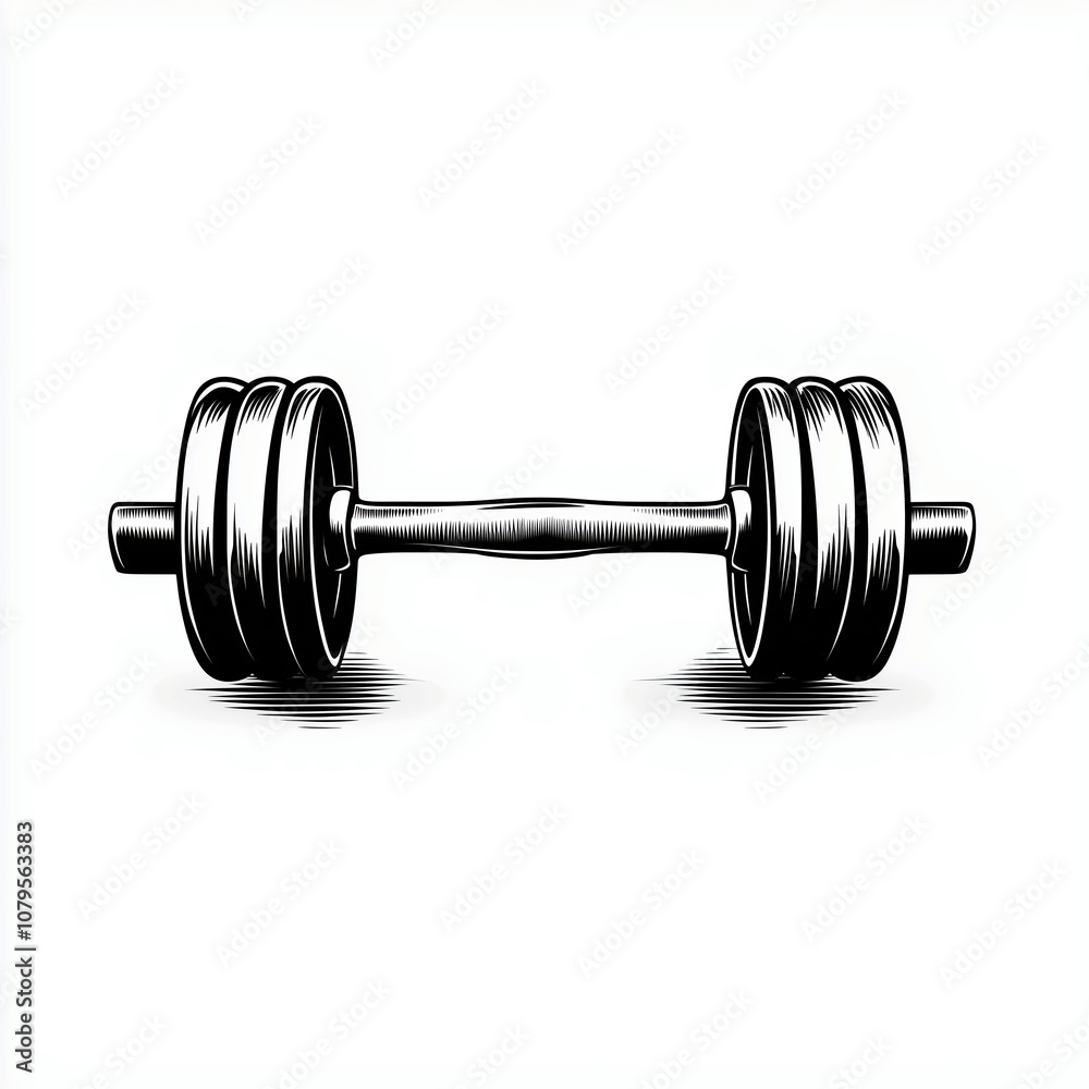 Black and white dumbbell icon symbol logo vector illustration, gym equipment lifting element