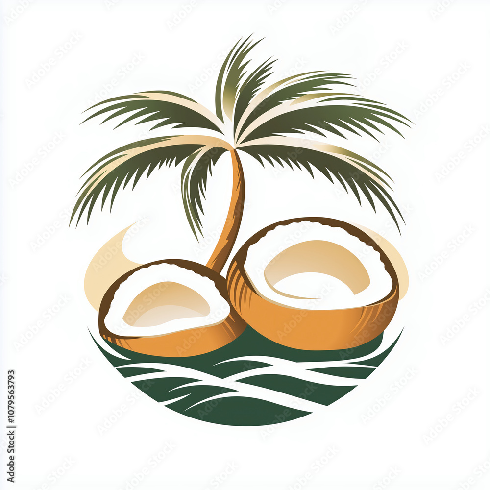 Obraz premium Coconuts and palm tree logo illustration