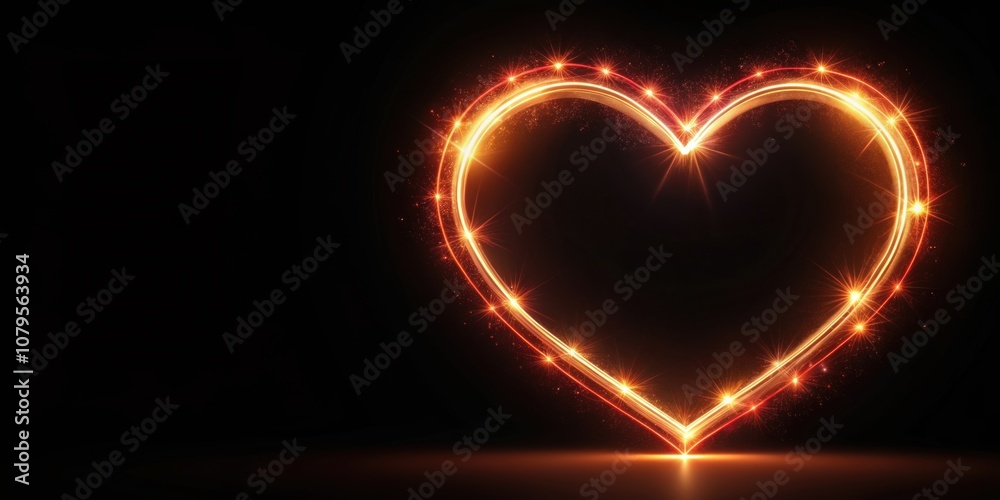 Obraz premium Heart-shaped symbol glowing in the dark night , love, romance, passion, night sky, illuminated, glowing, heart, symbol