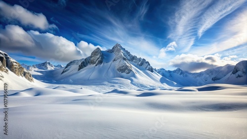 Snow-covered mountain landscape, mountains, snow, winter, scenic, cold, wilderness, nature, white, peaks, serene, tranquil