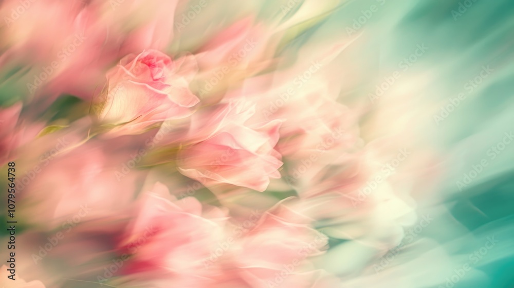 Soft blurred background in rose and green hues evoking spring and summer with pastel colors and a defocused abstract texture ideal for greeting card designs Soft blurred background in rose and green hues evoking spring and summer with pastel colors and a defocused abstract texture ideal for greeting card designs