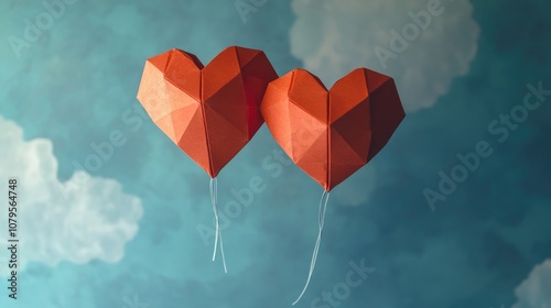 Instruction for creating a paper heart shaped hot air balloon Step 4 Fold each heart in half photo