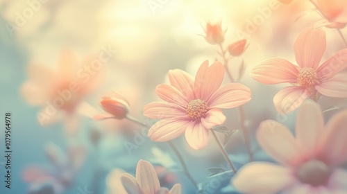 Softly blurred flowers with bokeh effect in a pastel vintage tone ideal for use as a background on invitations or cards for romantic occasions