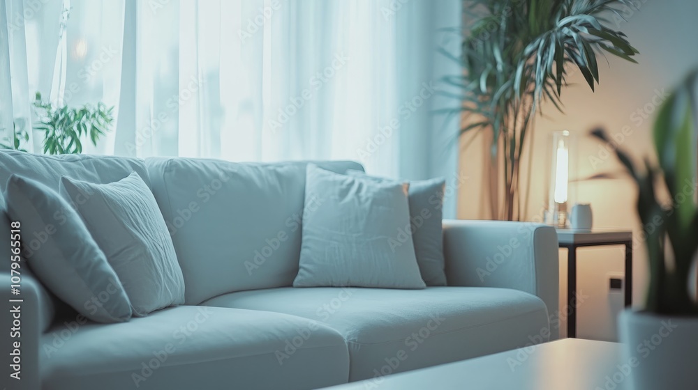 Bright and simple living room interior design featuring a white sofa and monotone decor creating a cozy and comfortable atmosphere with a beautiful backdrop Bright and simple living room interior design featuring a white sofa and monotone decor creating a cozy and comfortable atmosphere with a beautiful backdrop