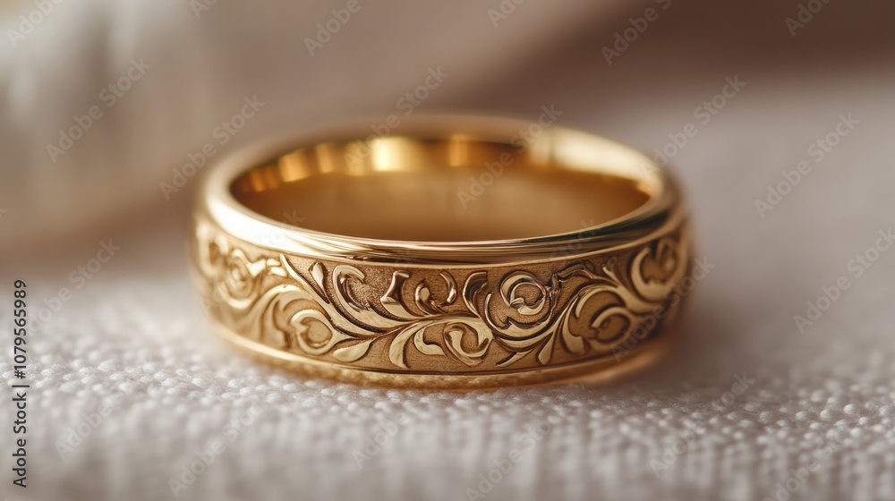 Intricate Laser Engraving Design on a Gold Wedding Band Intricate Laser Engraving Design on a Gold Wedding Band
