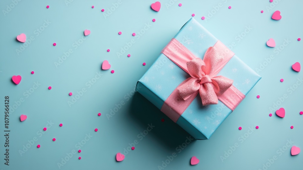 Flat top view of a gift box suitable for birthdays anniversaries Valentine s Day weddings and holiday celebrations Soft colors enhance the festive appeal of surprise gifts Flat top view of a gift box suitable for birthdays anniversaries Valentine s Day weddings and holiday celebrations Soft colors enhance the festive appeal of surprise gifts
