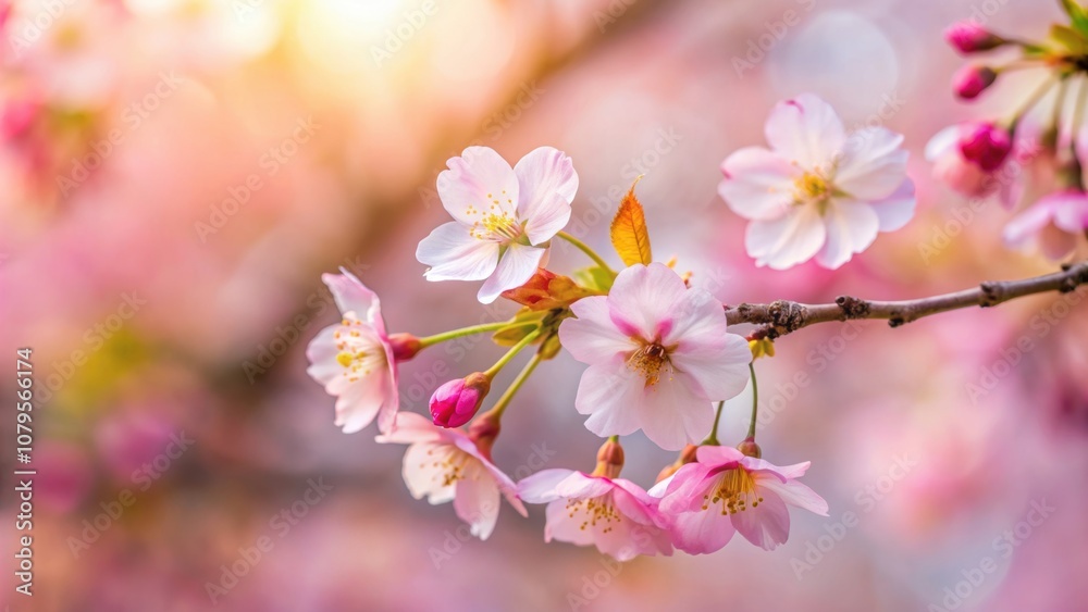Closeup of delicate pink cherry blossom attached to branch, cherry blossom, pink, closeup, nature, spring, blooming, tree Closeup of delicate pink cherry blossom attached to branch, cherry blossom, pink, closeup, nature, spring, blooming, tree