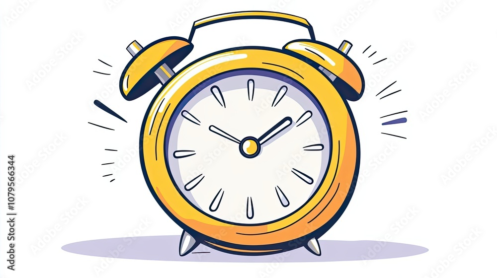 Cartoon Illustration of a Yellow Alarm Clock with Bells Cartoon Illustration of a Yellow Alarm Clock with Bells
