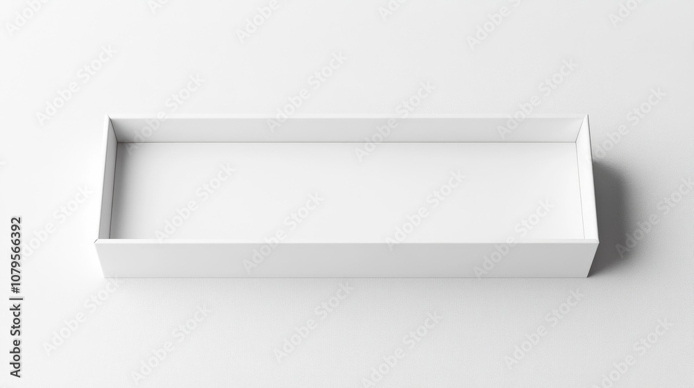 Empty white rectangular box template set against a plain white backdrop Empty white rectangular box template set against a plain white backdrop