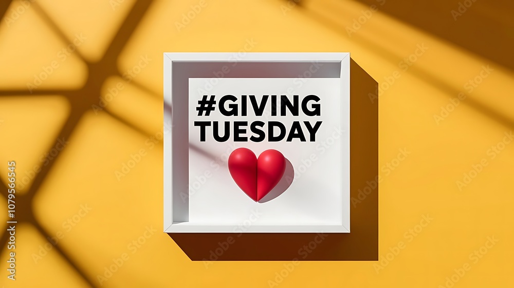 Vibrant Flat Lay Composition for #Giving Tuesday with Bold Typography, Heart Shape, and Bright Yellow Background Vibrant Flat Lay Composition for #Giving Tuesday with Bold Typography, Heart Shape, and Bright Yellow Background