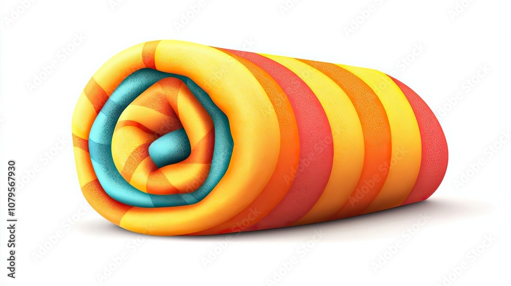 Rolled Striped Beach Towel with a Blue Center