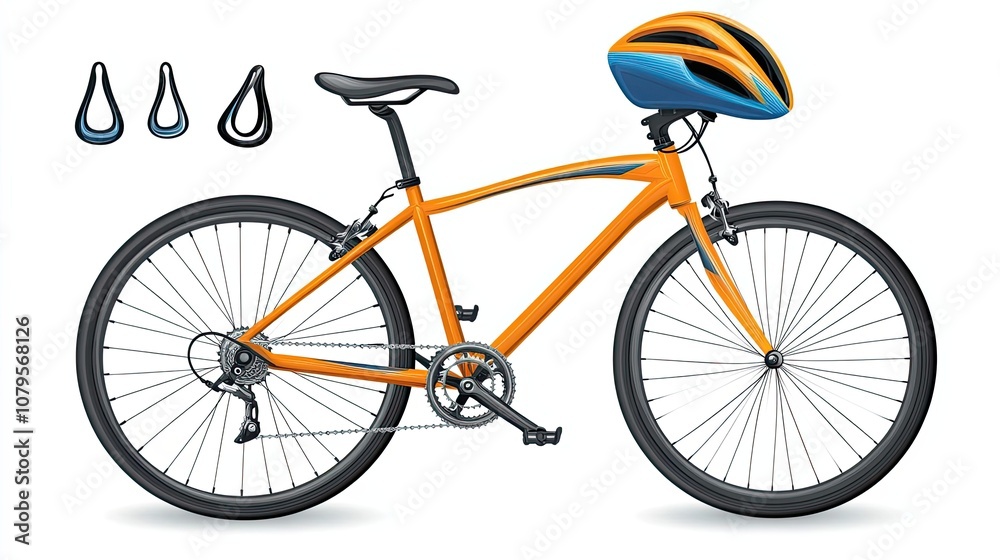 Fototapeta premium Orange Bicycle with Blue and Yellow Helmet