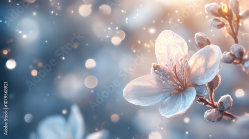 Abstract cold flower with bright light and shimmering bokeh blur background photo