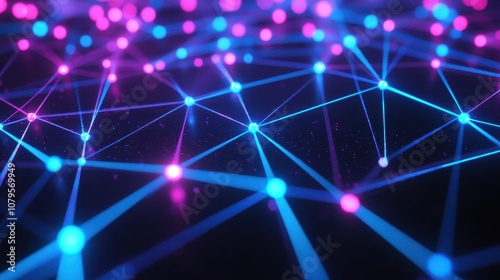 Abstract Neon Network - Glowing Blue and Pink Connections in Dark Background.