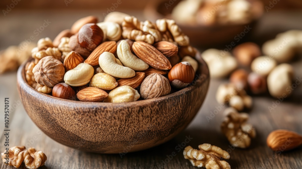 Nuts arranged in a bowl on a tabletop Nuts arranged in a bowl on a tabletop