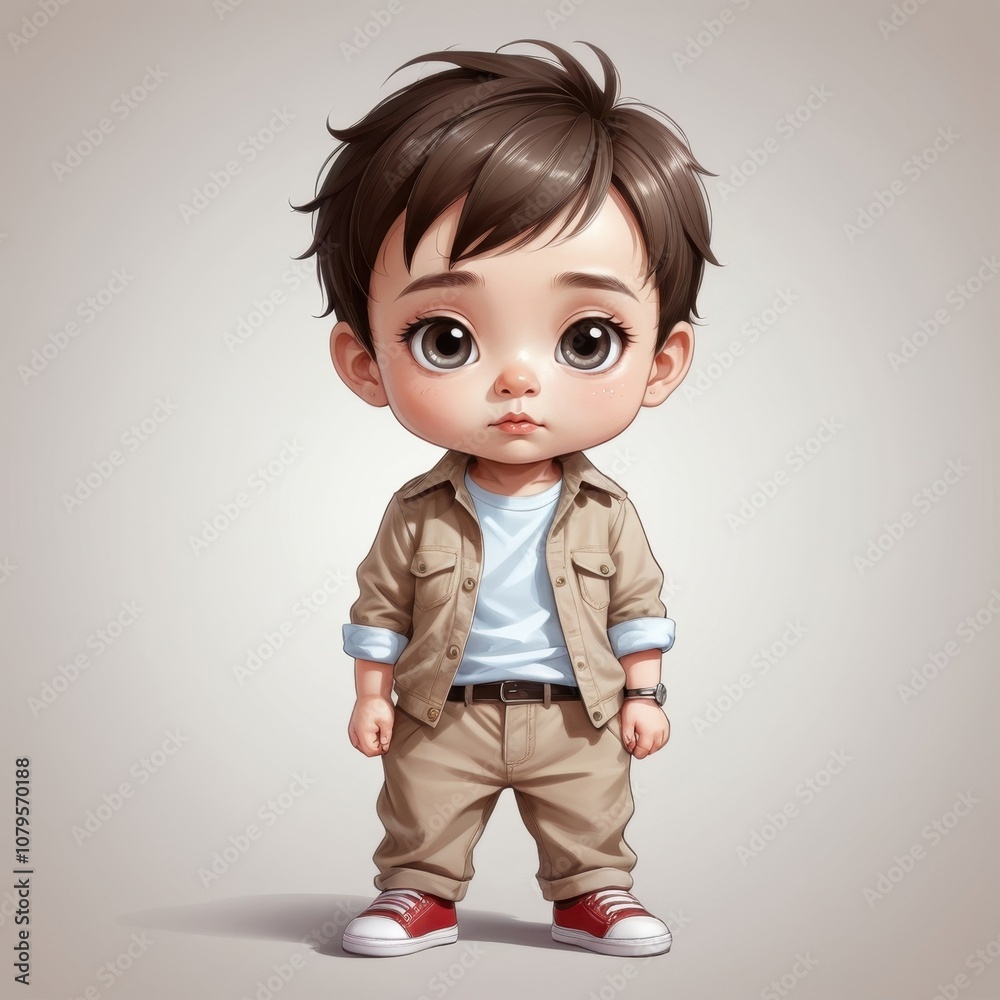 Cute Cartoon Boy with Brown Hair Cute Cartoon Boy with Brown Hair