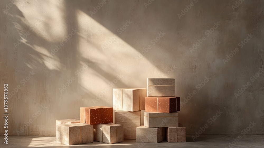 Stack of Boxes in Sunlit Room Stack of Boxes in Sunlit Room