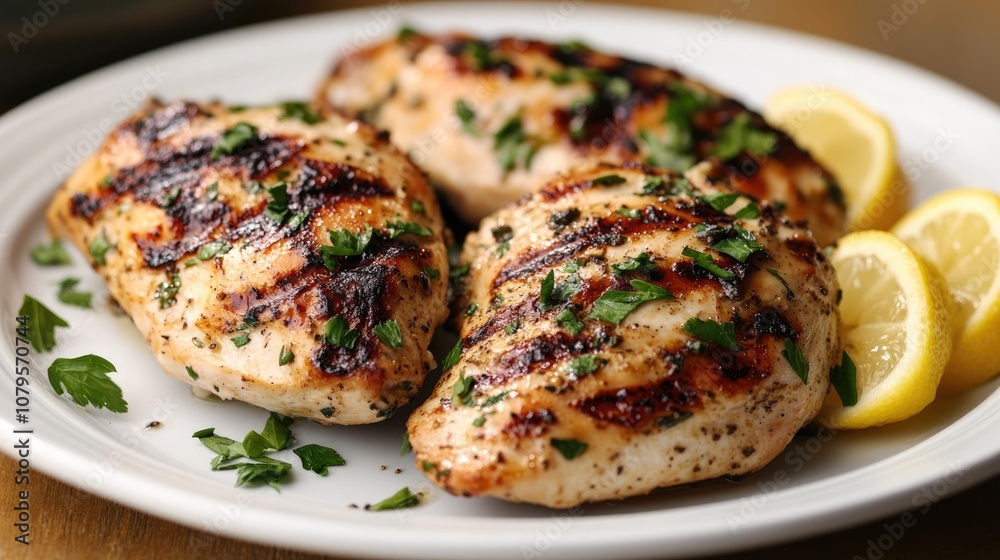 Grilled chicken prepared with butter garlic and a hint of lemon Grilled chicken prepared with butter garlic and a hint of lemon