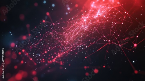 Obraz na płótnie Abstract red and blue network connection with glowing dots on a dark background. w salonie
