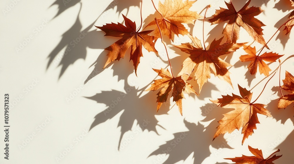 Autumn Leaves with Shadows on White Background - Minimalist Fall Foliage Photography. Autumn Leaves with Shadows on White Background - Minimalist Fall Foliage Photography.
