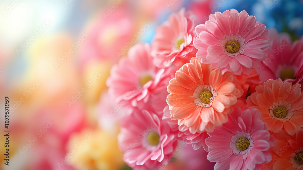 Fototapeta premium Spring Floral Beauty: A Closeup of Colorful Blossoming Flowers in a Garden Bouquet