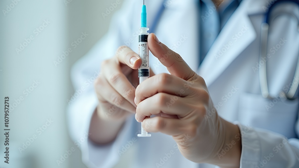 注射器の準備をする医者 注射器の準備をする医者