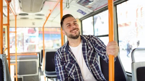 Wallpaper Mural Man traveling through the city by a bus Torontodigital.ca