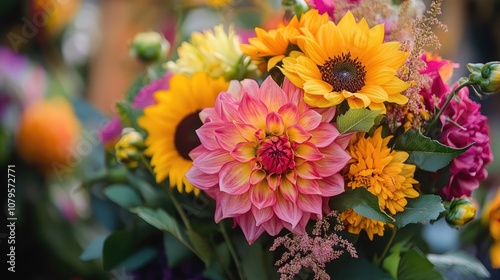 Floral studio featuring vibrant dahlias and sunflowers