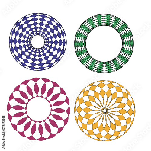 Spirograph patterns on a white background, vector illustration