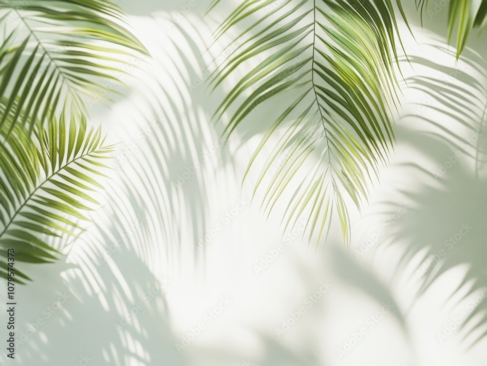 Obraz premium Abstract Palm Leaf Shadows on White Background, Minimalist Tropical Design, Summer Nature Texture