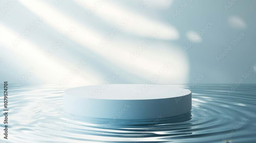 Minimalist Blue Water Ripples with White Cylinder Platform for Product Display Minimalist Blue Water Ripples with White Cylinder Platform for Product Display