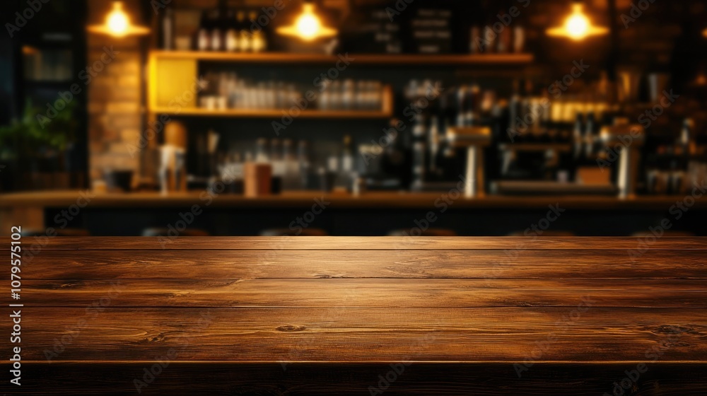 Panoramic view of a clean wooden table top with a blurred night cafe scene in the background ideal for coffee shop or pub montages featuring a blurry wooden texture shelf in a restaurant kitchen b Panoramic view of a clean wooden table top with a blurred night cafe scene in the background ideal for coffee shop or pub montages featuring a blurry wooden texture shelf in a restaurant kitchen b