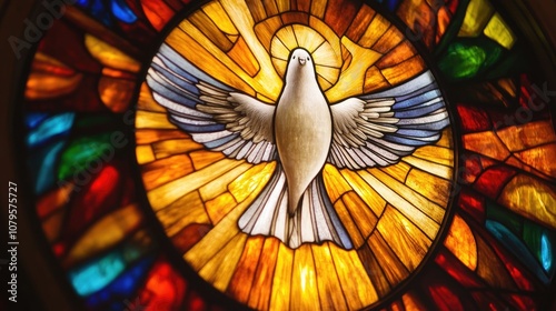 Religious symbols of faith including confirmation communion baptism fish and representations of Pentecost and the Holy Spirit within Christianity