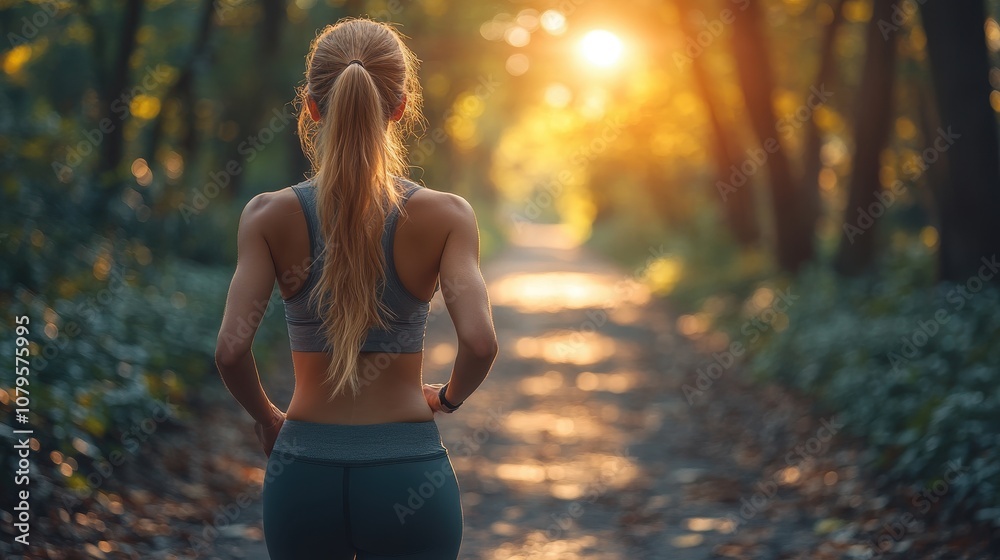 Morning Jogger in Park, a woman embracing fitness in a tranquil park setting, surrounded by nature's beauty and early light Morning Jogger in Park, a woman embracing fitness in a tranquil park setting, surrounded by nature's beauty and early light